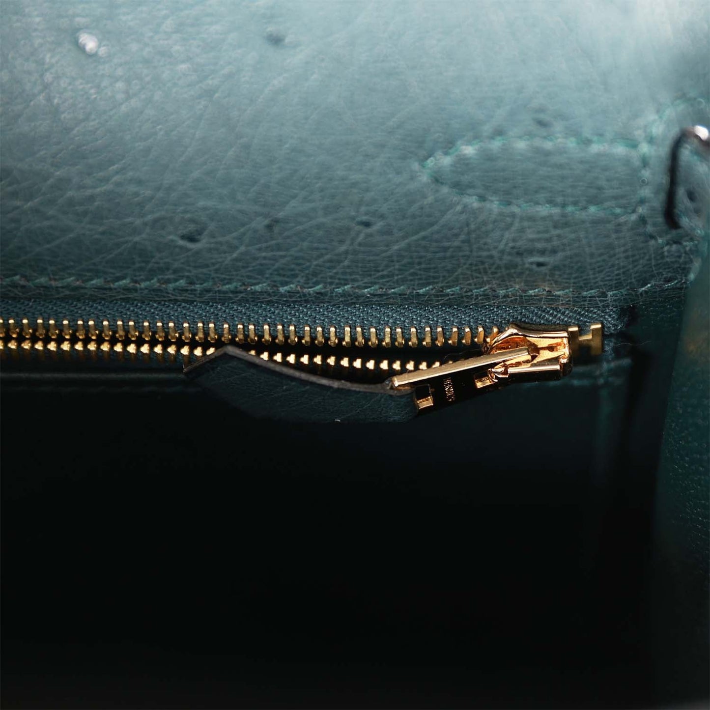 Hermes Kelly 25 Sellier Vert Cypress Ostrich Gold Hardware