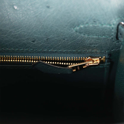 Hermes Kelly 25 Sellier Vert Cypress Ostrich Gold Hardware