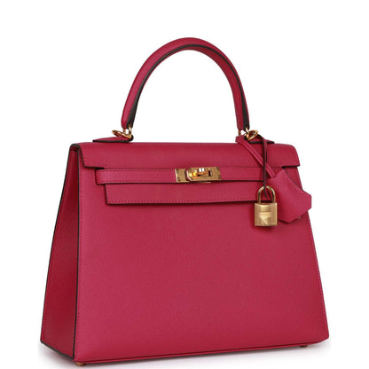 Hermes Kelly 25 Sellier Rose Pourpre Epsom Gold Hardware