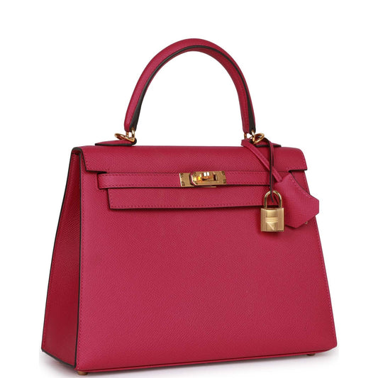 Hermes Kelly 25 Sellier Rose Pourpre Epsom Gold Hardware
