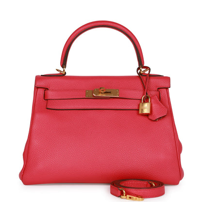 Hermes Kelly 28 Retourne Rose Extreme Clemence Gold Hardware
