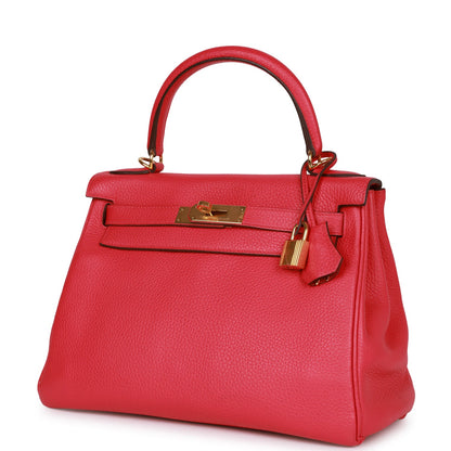 Hermes Kelly 28 Retourne Rose Extreme Clemence Gold Hardware