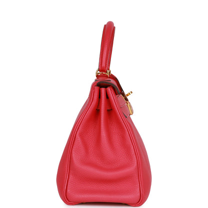 Hermes Kelly 28 Retourne Rose Extreme Clemence Gold Hardware