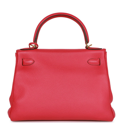 Hermes Kelly 28 Retourne Rose Extreme Clemence Gold Hardware