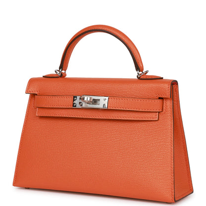 Hermes Kelly 20 Sellier Orange Verso Chèvre Palladium Hardware