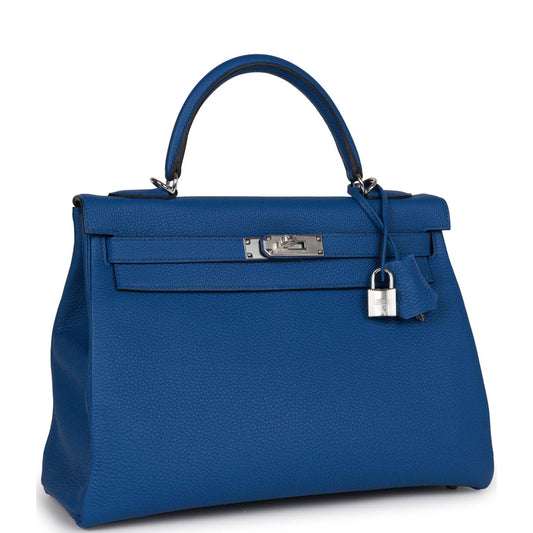 Hermes Kelly 32 Retourne Bleu France Togo Palladium Hardware