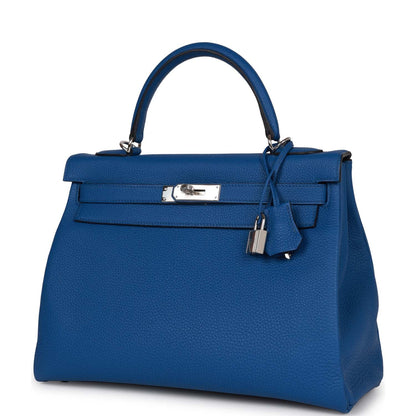 Hermes Kelly 32 Retourne Bleu France Togo Palladium Hardware