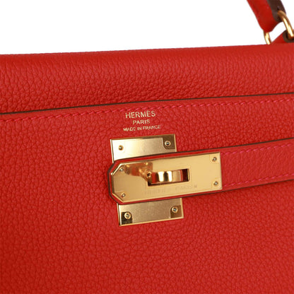 Hermes Kelly 28 Retourne Rouge Casaque Togo Gold Hardware