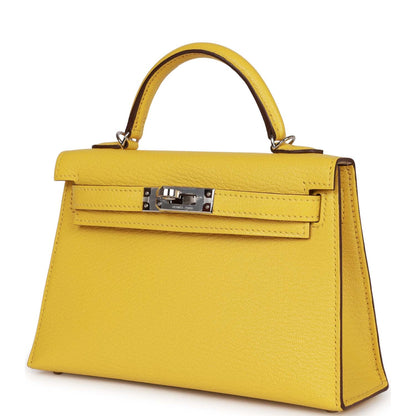 Hermes Kelly 20 Sellier Jaune de Naples Verso Chèvre Palladium Hardware