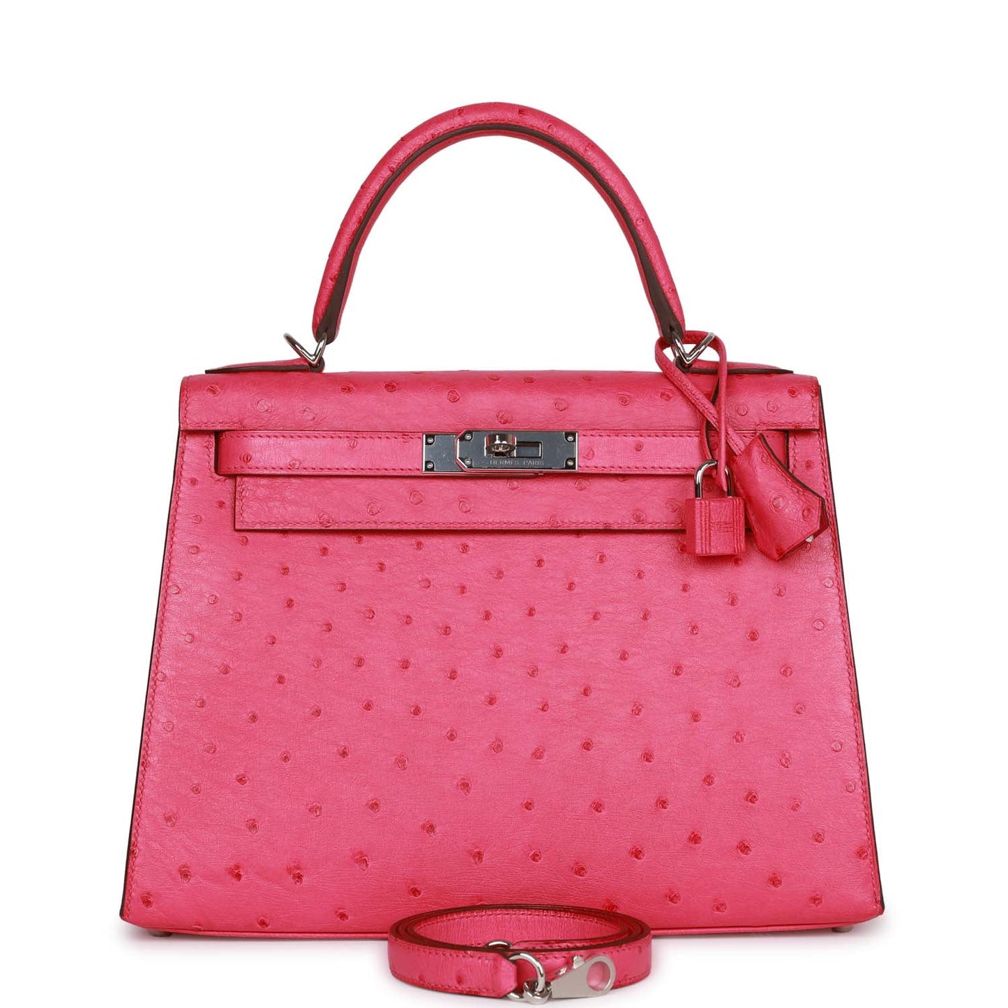 Hermes Kelly 28  Sellier Rose Tyrien Ostrich Palladium Hardware