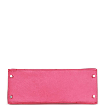 Hermes Kelly 28  Sellier Rose Tyrien Ostrich Palladium Hardware