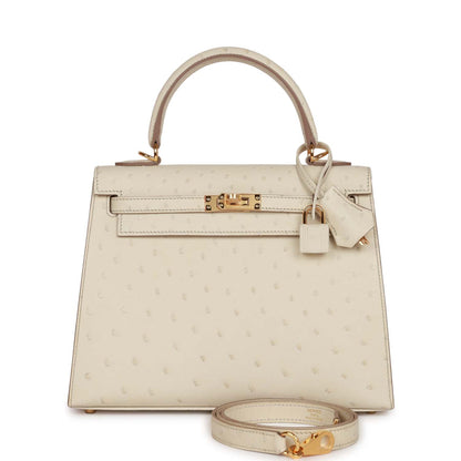 Hermes Kelly 25 Sellier Beton Ostrich Gold Hardware
