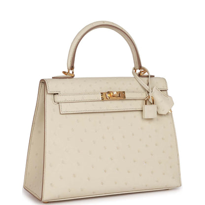 Hermes Kelly 25 Sellier Beton Ostrich Gold Hardware