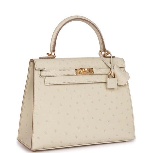 Hermes Kelly 25 Sellier Beton Ostrich Gold Hardware
