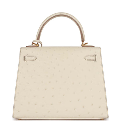 Hermes Kelly 25 Sellier Beton Ostrich Gold Hardware