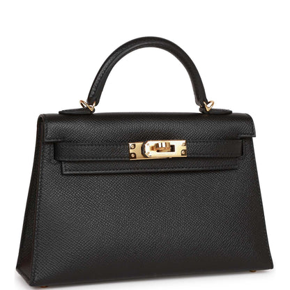 Hermes Kelly 20 Sellier Black Epsom Gold Hardware