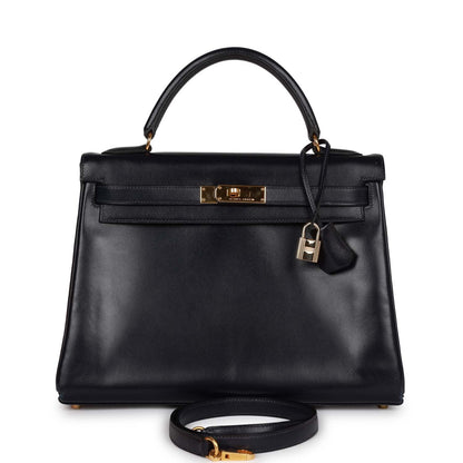 Hermes Kelly 32 Retourne Navy Box Gold Hardware