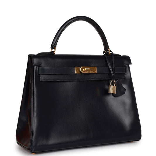 Hermes Kelly 32 Retourne Navy Box Gold Hardware