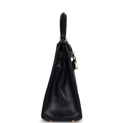 Hermes Kelly 32 Retourne Navy Box Gold Hardware