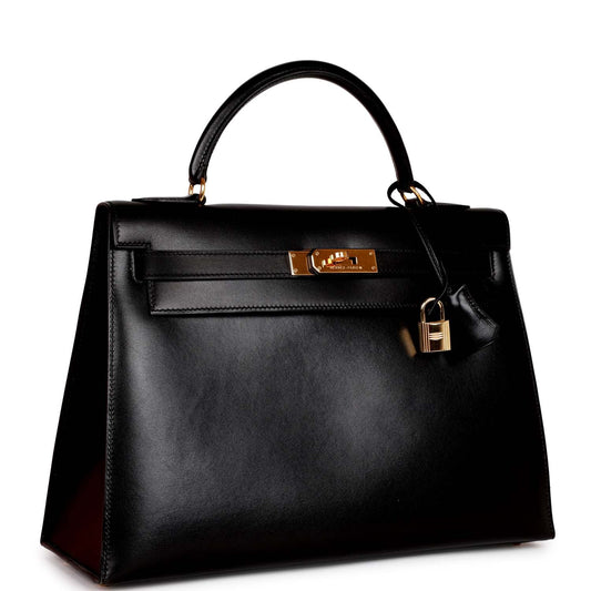 Hermes Kelly 32 Sellier Black Box Gold Hardware