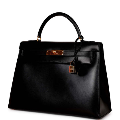 Hermes Kelly 32 Sellier Black Box Gold Hardware