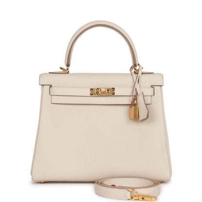 Hermes Kelly 25 Retourne Craie Togo Gold Hardware