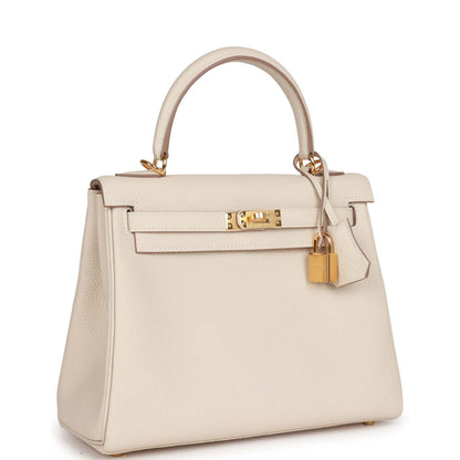 Hermes Kelly 25 Retourne Craie Togo Gold Hardware