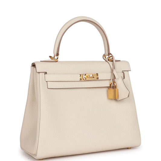 Hermes Kelly 25 Retourne Craie Togo Gold Hardware