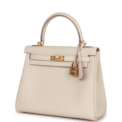 Hermes Kelly 25 Retourne Craie Togo Gold Hardware