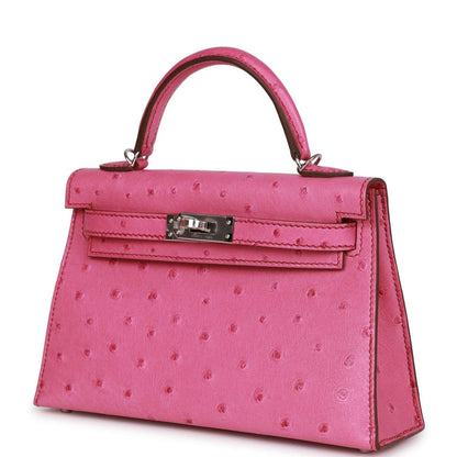 Hermes Kelly 20 Sellier Fuchsia Ostrich Palladium Hardware