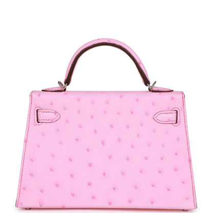 Hermes Kelly 20 Sellier Bubblegum Ostrich Palladium Hardware