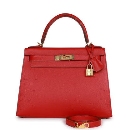 Hermes Kelly 28 Sellier Rouge Casaque Epsom Gold Hardware