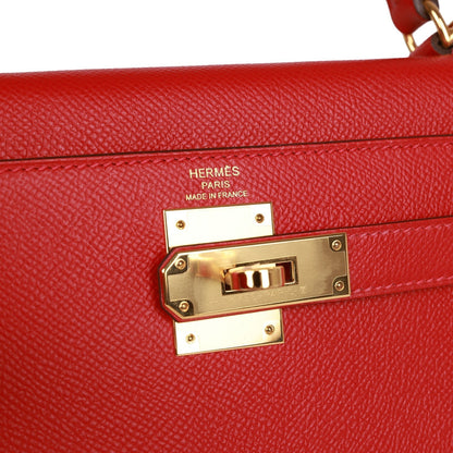 Hermes Kelly 28 Sellier Rouge Casaque Epsom Gold Hardware