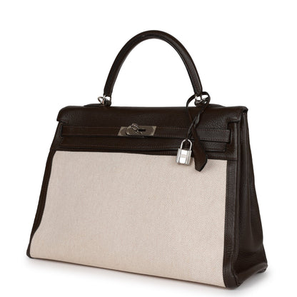 Hermes Kelly 35 Retourne Ebene Clemence and Toile H Palladium Hardware