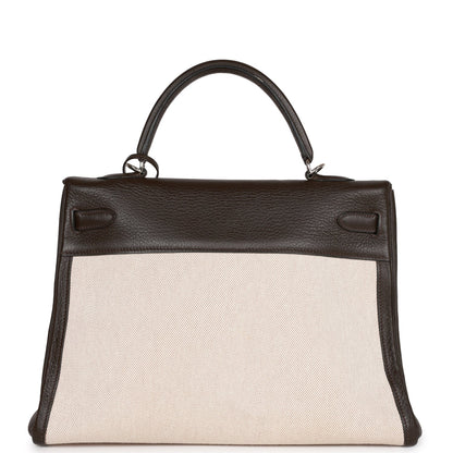Hermes Kelly 35 Retourne Ebene Clemence and Toile H Palladium Hardware