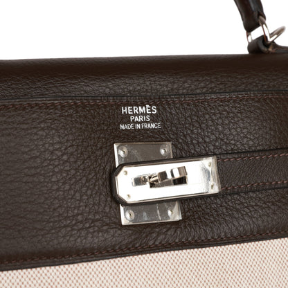 Hermes Kelly 35 Retourne Ebene Clemence and Toile H Palladium Hardware