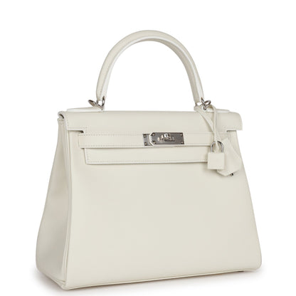 Hermes Kelly 28 Retourne White Evercolor Palladium Hardware