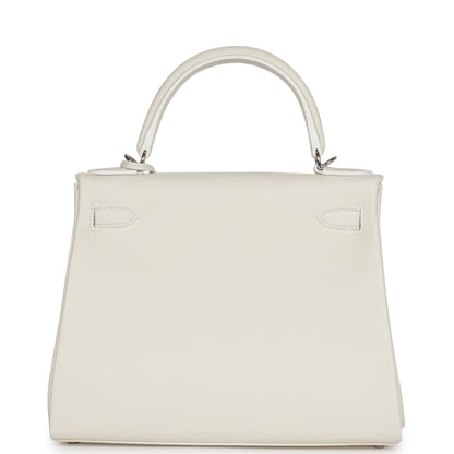 Hermes Kelly 28 Retourne White Evercolor Palladium Hardware