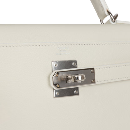 Hermes Kelly 28 Retourne White Evercolor Palladium Hardware