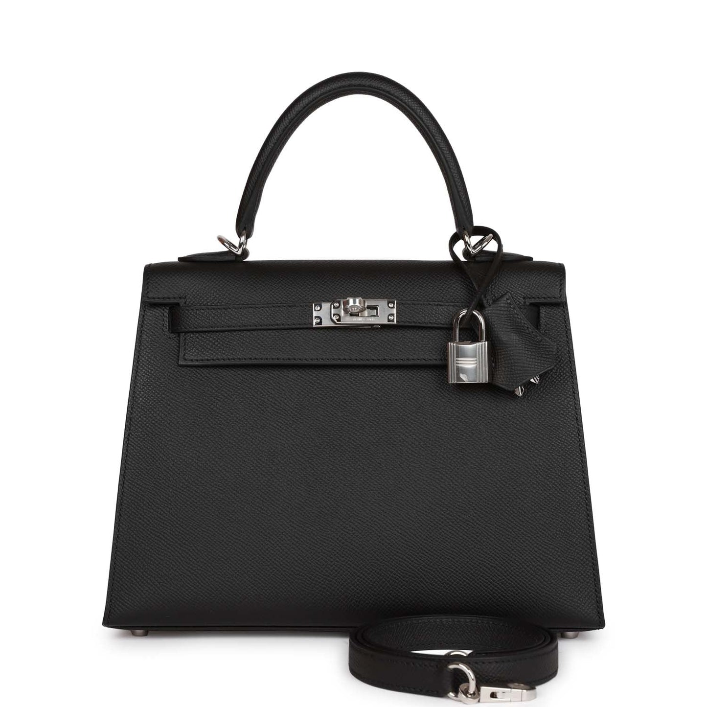 Hermes Kelly 25 Sellier Black Epsom Palladium Hardware