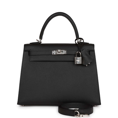 Hermes Kelly 25 Sellier Black Epsom Palladium Hardware
