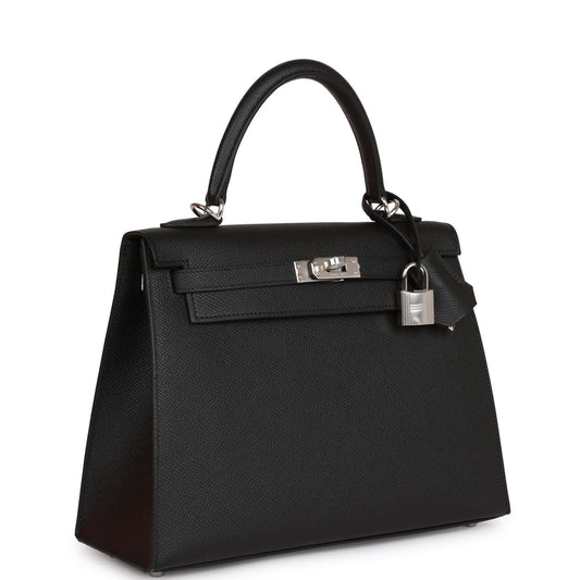 Hermes Kelly 25 Sellier Black Epsom Palladium Hardware