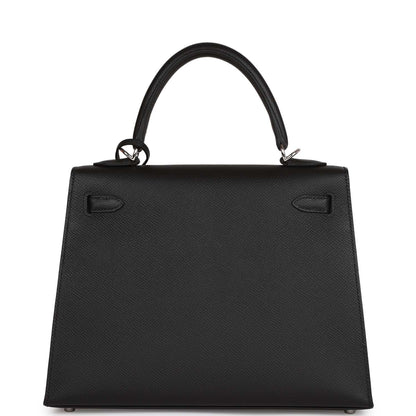 Hermes Kelly 25 Sellier Black Epsom Palladium Hardware