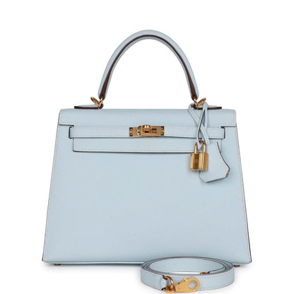 Hermes Kelly 25 Sellier Bleu Brume Epsom Gold Hardware