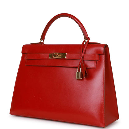 Hermes Kelly 32 Sellier Rouge Vif Box Gold Hardware