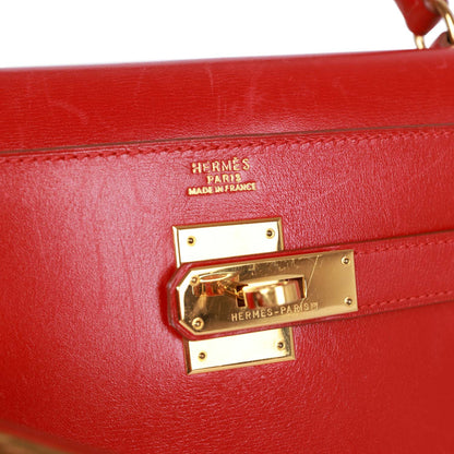 Hermes Kelly 32 Sellier Rouge Vif Box Gold Hardware