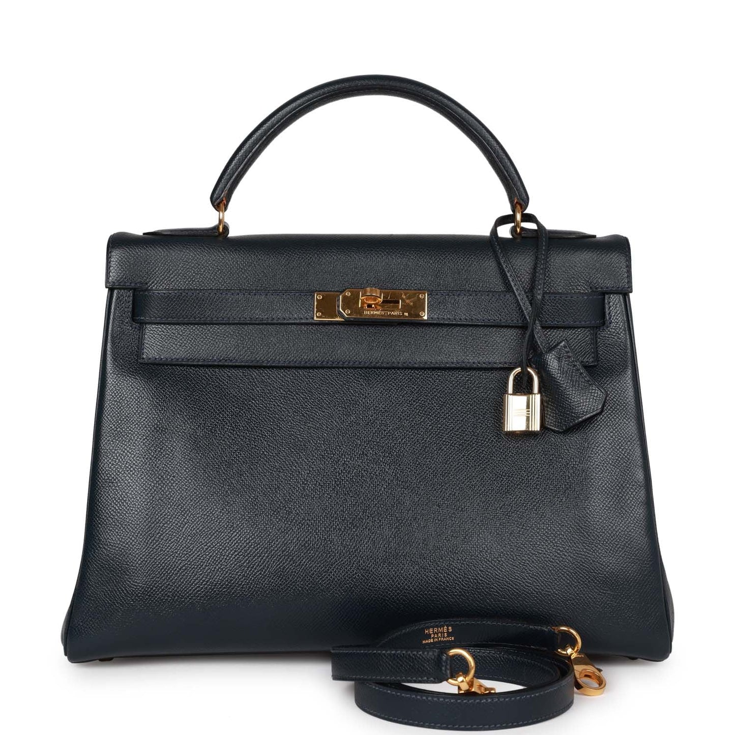Hermes Kelly 32 Retourne Bleu Marine Courchevel Gold Hardware