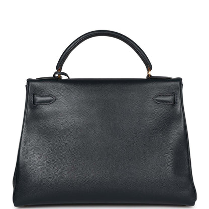 Hermes Kelly 32 Retourne Bleu Marine Courchevel Gold Hardware