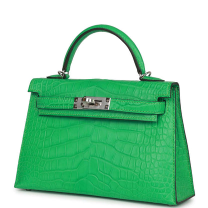 Hermes Kelly 20 Sellier Vert Comics Matte Alligator Palladium Hardware