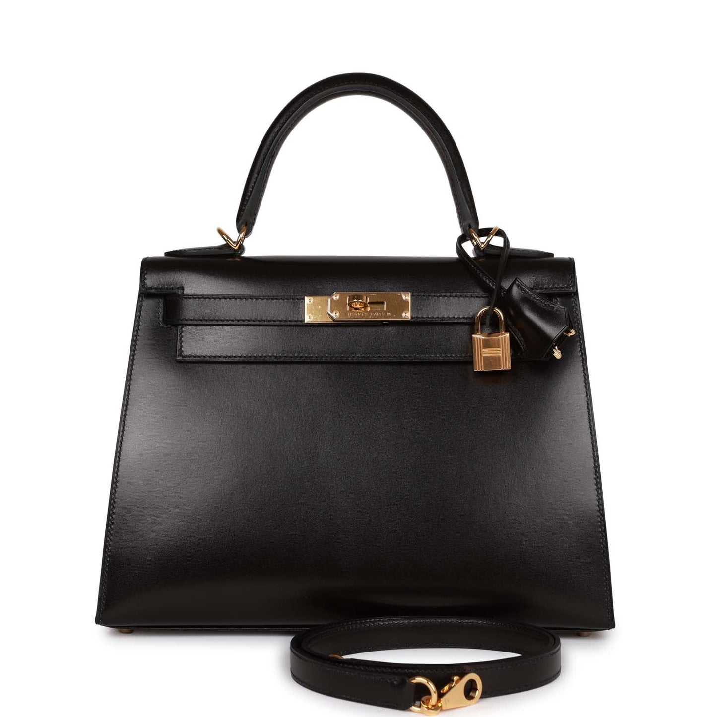 Hermes Kelly 28 Sellier Black Box Gold Hardware